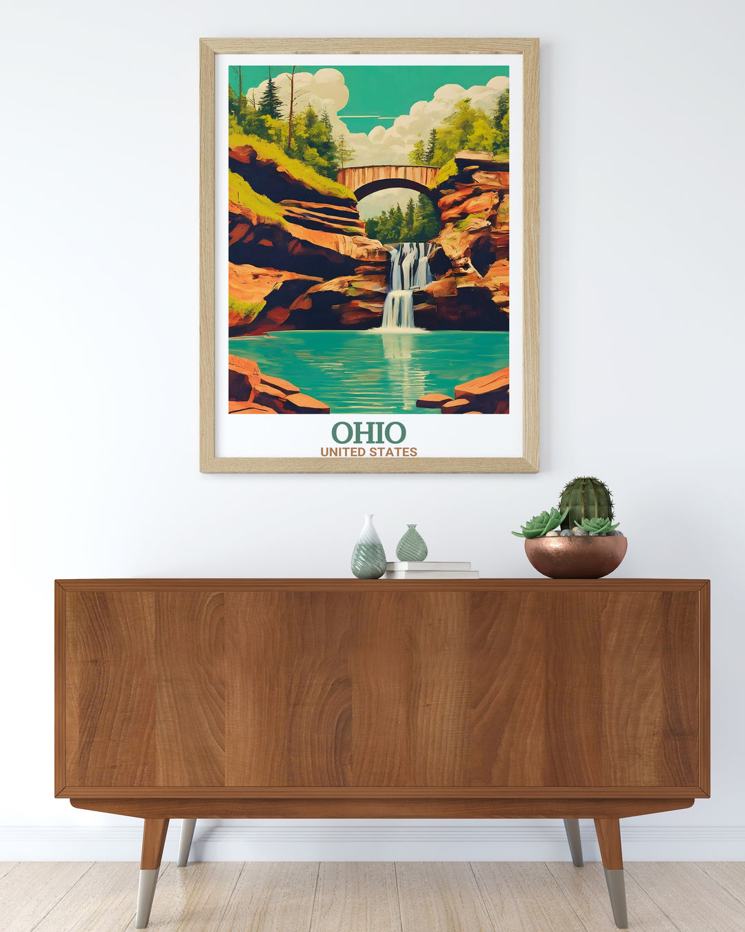 Ohio poster print showcasing the states most iconic landmarks, including the Cincinnati Zoo & Botanical Garden and the vibrant Cincinnati skyline. The artwork highlights Ohios natural beauty and urban elegance, making it a perfect addition to any home. Available as a digital download or framed art, this print is ideal for those who cherish Ohios charm.