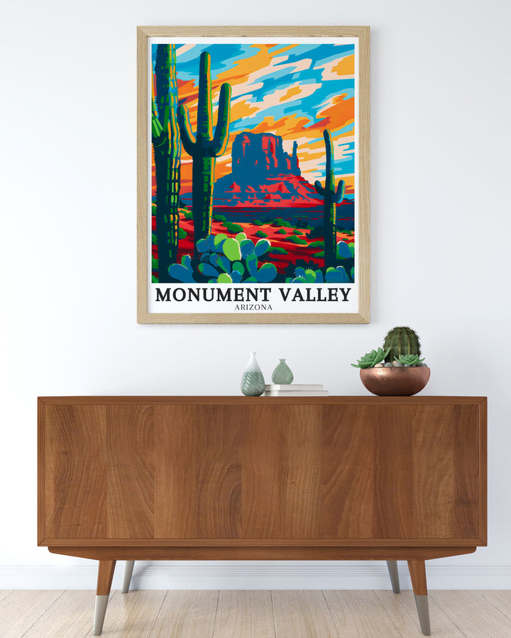 Bring the warmth of the Southwest into your living room with Merrick Butte and Saguaro Cactus modern prints perfect for creating a serene yet bold atmosphere in any room whether it is your living room bedroom or office.