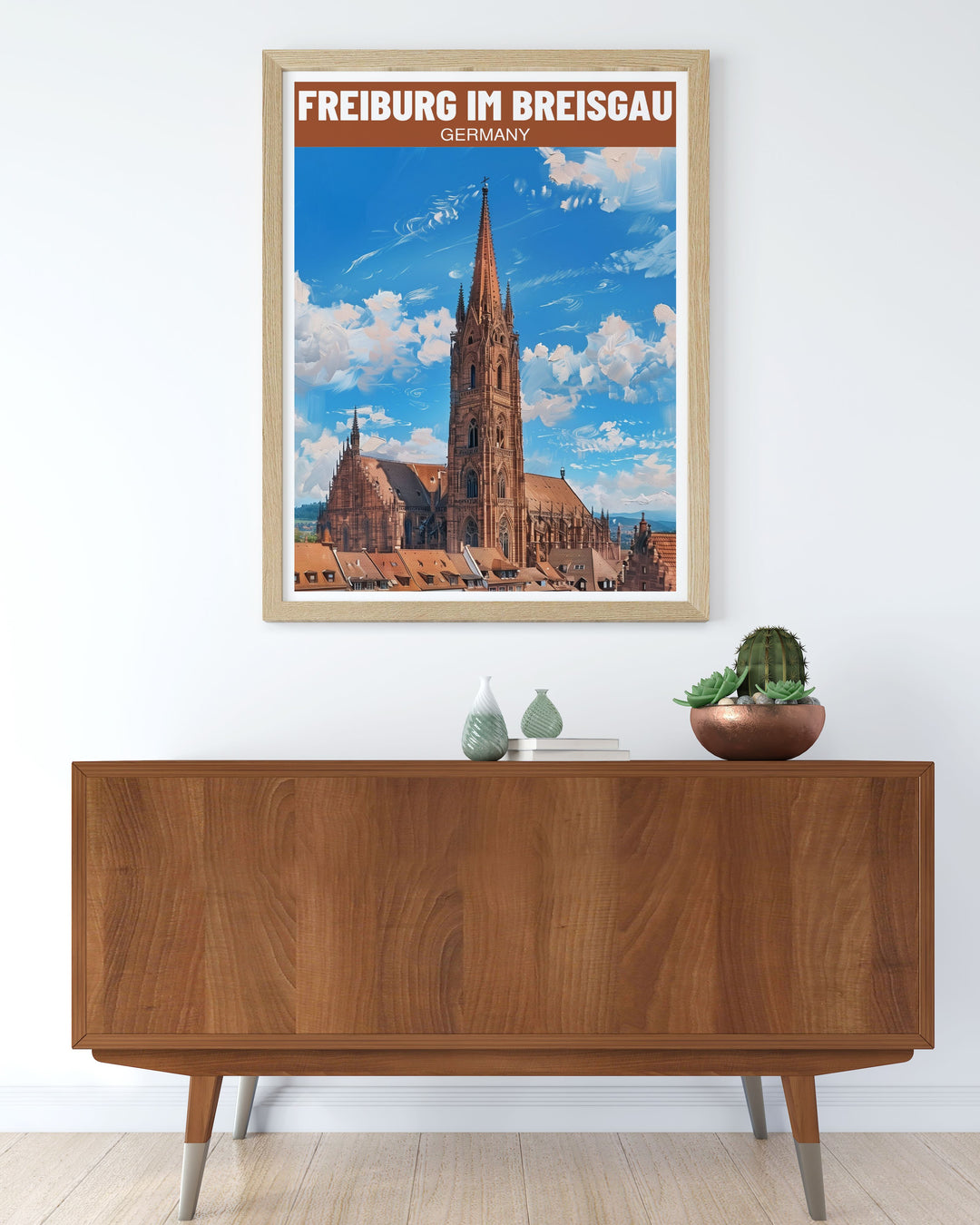 Germany wall art lovers will appreciate this Freiburg Minster artwork showcasing the intricate details of this famous cathedral in Freiburg Im Breisgau a stunning addition to any home looking for classic European decor.