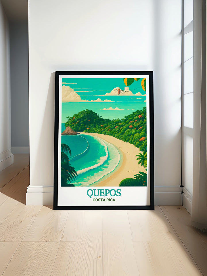 The natural beauty of Manuel Antonio National Park is depicted in this detailed print, featuring its lush rainforests and serene beaches. The artwork highlights the parks diverse flora and fauna, making it an ideal choice for those who appreciate the wonders of nature. Add this piece to your home to enjoy the tranquility of Costa Ricas most beloved park.