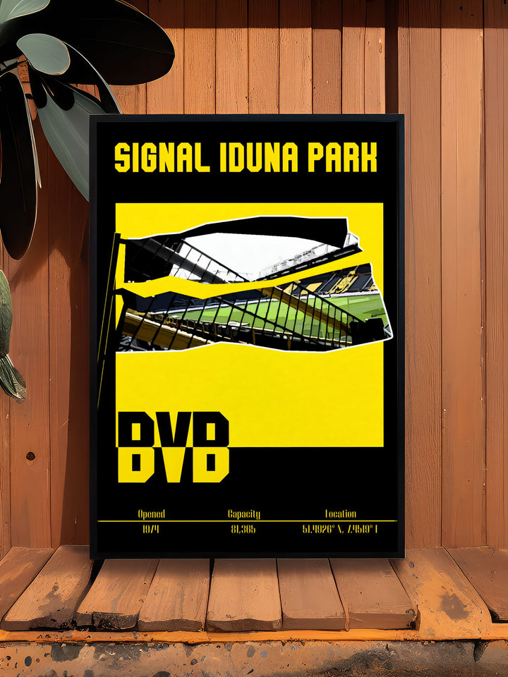 This stunning Dortmund Art piece brings to life the legendary Signal Iduna Park and the skillful play of Borussia Dortmund stars Marco Reus Julian Brandt and Donyell Malen perfect for decorating your home or office