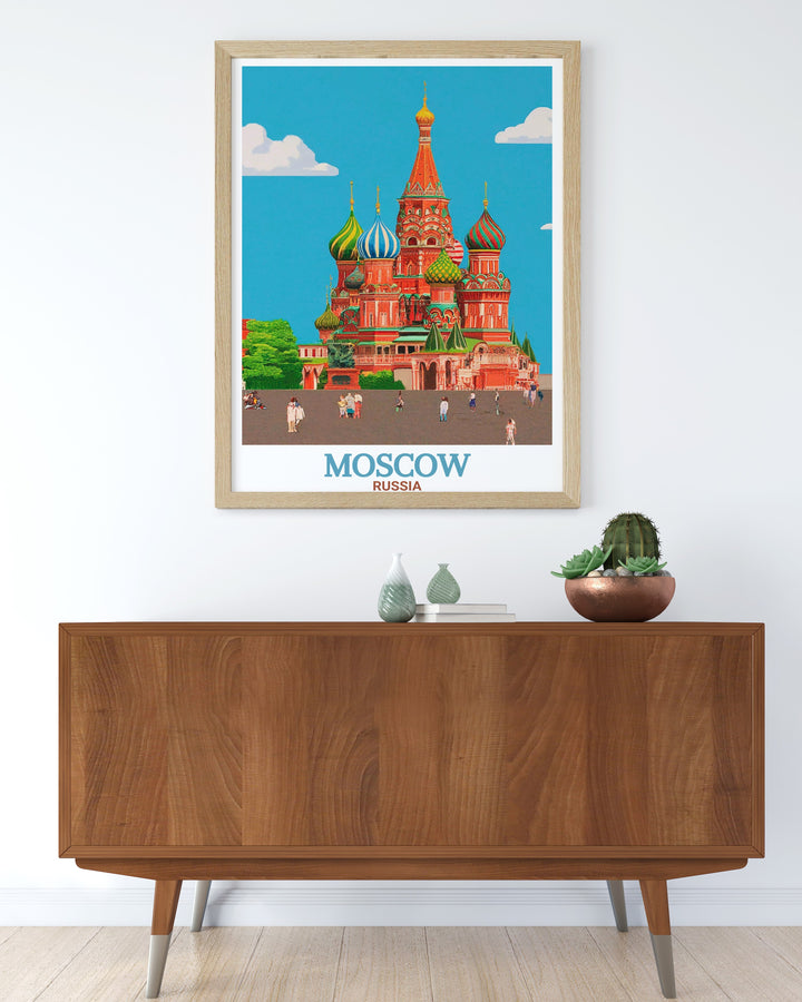 Vintage Red Square, Kremlin poster offering a glimpse into the architectural heritage of Moscow a unique piece of Russia artwork that makes a thoughtful gift for friends and family who appreciate fine art.