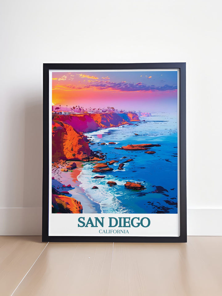 Celebrate California travel with this exquisite La Jolla Cove print. Featuring stunning views of San Diegos coastline, this artwork is ideal for California decor enthusiasts. Perfect for home or office, bringing the beauty of La Jolla Cove to your walls.