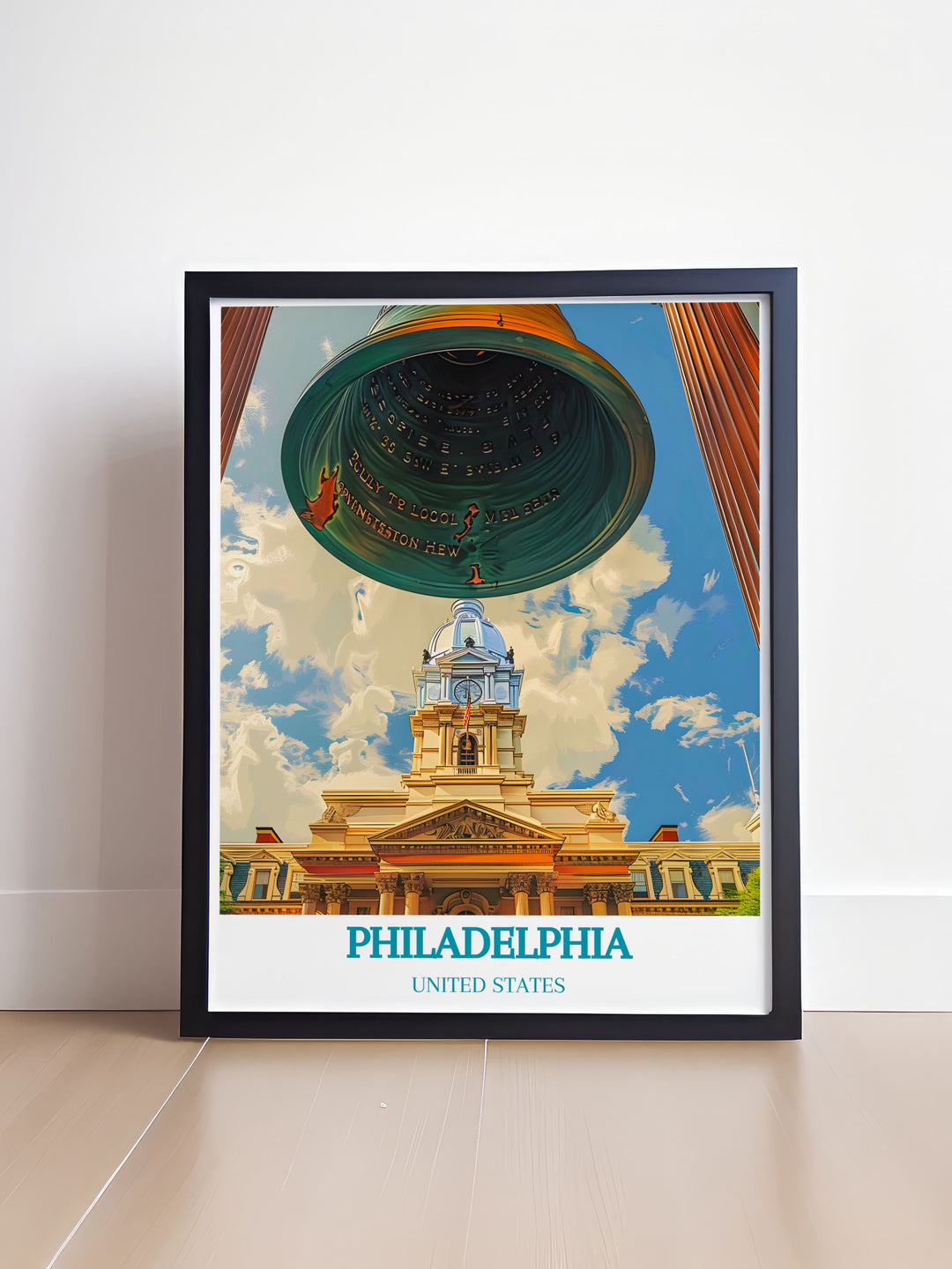 Explore the historical landmarks of Philadelphia through this exquisite travel poster, highlighting the Liberty Bell and its role in American history.