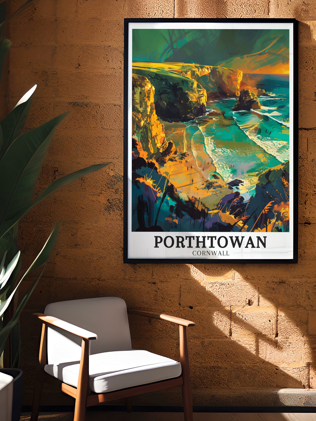 Captivating Porthtowan art print depicting the expansive sands of Porthtowan Beach and the striking North Sea. The print reflects the unique charm and natural beauty of this iconic Cornish destination, perfect for adding a touch of Cornwall to your home