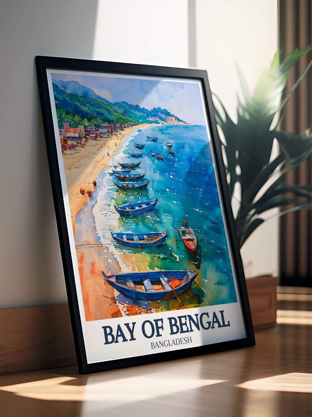 Elegant Buriganga river, Dhaka, Bay of Bengal fine line print featuring detailed street maps and colorful designs ideal for home decor and gifts for friends and family.