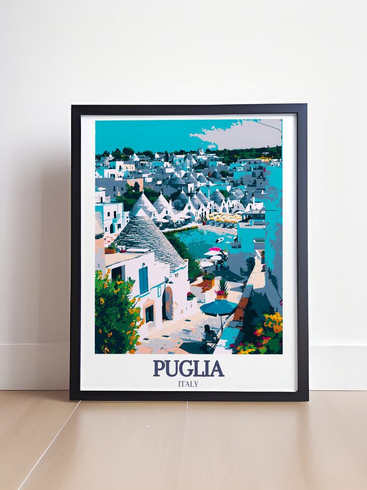 Our Adriatic Sea Framed Prints featuring Trulli houses are perfect for adding elegance to your home decor. This Italy Wall Art highlights the unique architecture of Trulli houses and the tranquil waters of the Adriatic Sea, making it a timeless addition to any room.