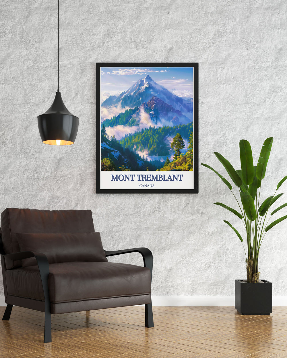 National Park Poster of Mont Tremblant capturing the essence of the Laurentian Mountains and the thrill of skiing with intricate details and vibrant colors ideal for adding a touch of adventure and natural beauty to your living room bedroom or office space.