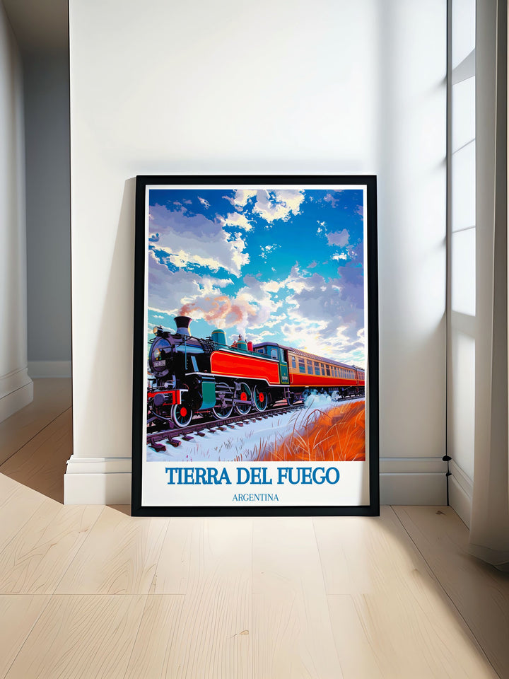 Capture the historic charm of the End of the World Train as it traverses through the stunning scenery of Tierra del Fuego National Park.