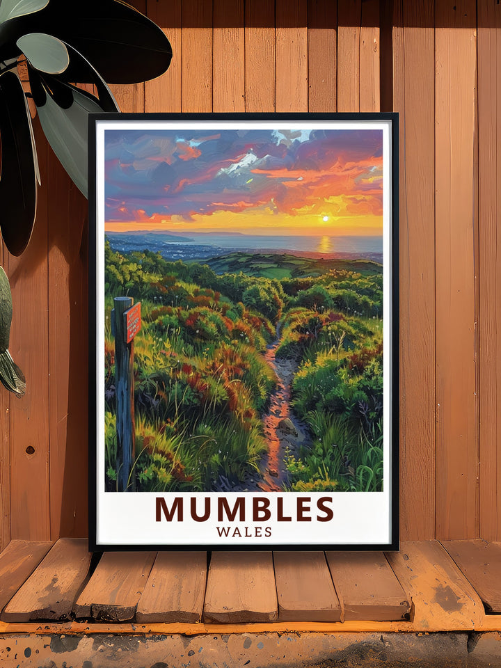 This modern print of Mumbles Hills Nature Reserve brings the tranquil beauty of the lush greenery and peaceful landscapes into your home ideal for elegant wall decor