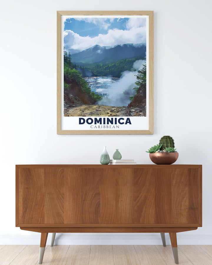 Indian River Vintage Print capturing the nostalgic and serene atmosphere of Dominicas natural wonder a unique piece of wall art that brings the Caribbeans tranquility into your home perfect for gifts and home decor