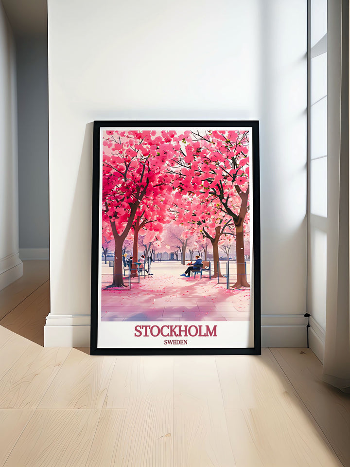 Discover the beauty of Kungstradgarden with our Stockholm Print featuring intricate details of the citys botanical garden and serene pathways perfect for elegant home décor and modern art lovers ideal for living room decoration and thoughtful gifts