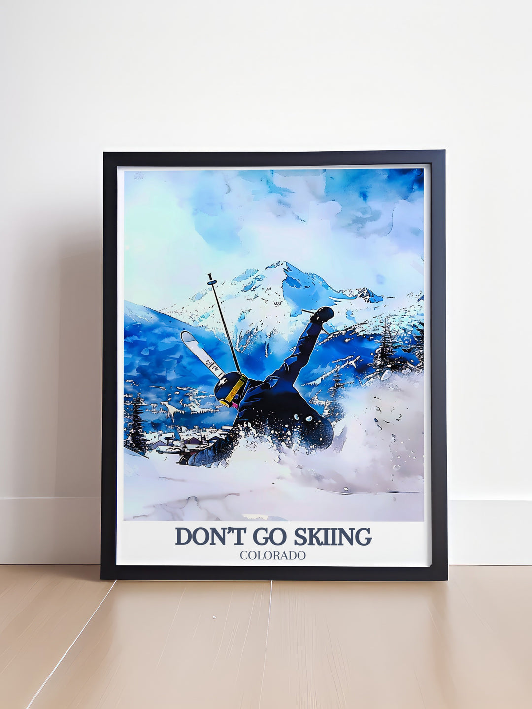 Retro ski poster of Aspen, Colorado, USA highlighting the picturesque ski resort. This beautiful print makes a fantastic gift for skiers and snowboarders, adding a nostalgic touch to any room. Perfect for those who love vintage aesthetics and winter adventures.