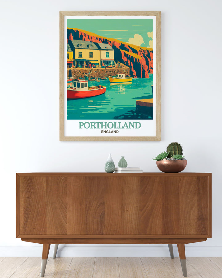 An exquisite depiction of Portloe, showcasing the picturesque harbor and rugged cliffs that define this idyllic Cornish village. This wall art is ideal for creating a soothing environment in any space, reminding you of the natural beauty and tranquility found along the Cornish coast.