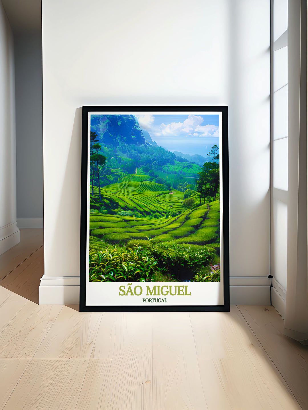 This detailed art print of São Miguels tea plantations captures the rolling fields and tranquil atmosphere of the islands tea growing region. A perfect addition to any nature lovers home, this travel poster celebrates the beauty of Portugals Azores.