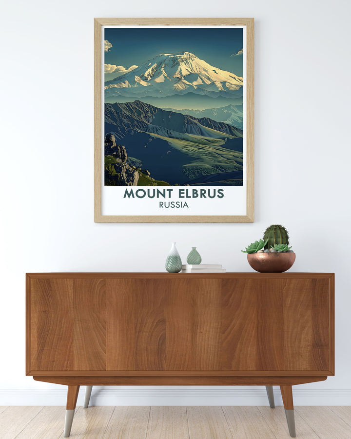 Framed Print of Mount Elbrus capturing the majestic peak with Mt Elbrus Summit modern art perfect for enhancing your living room decor and inspiring adventure