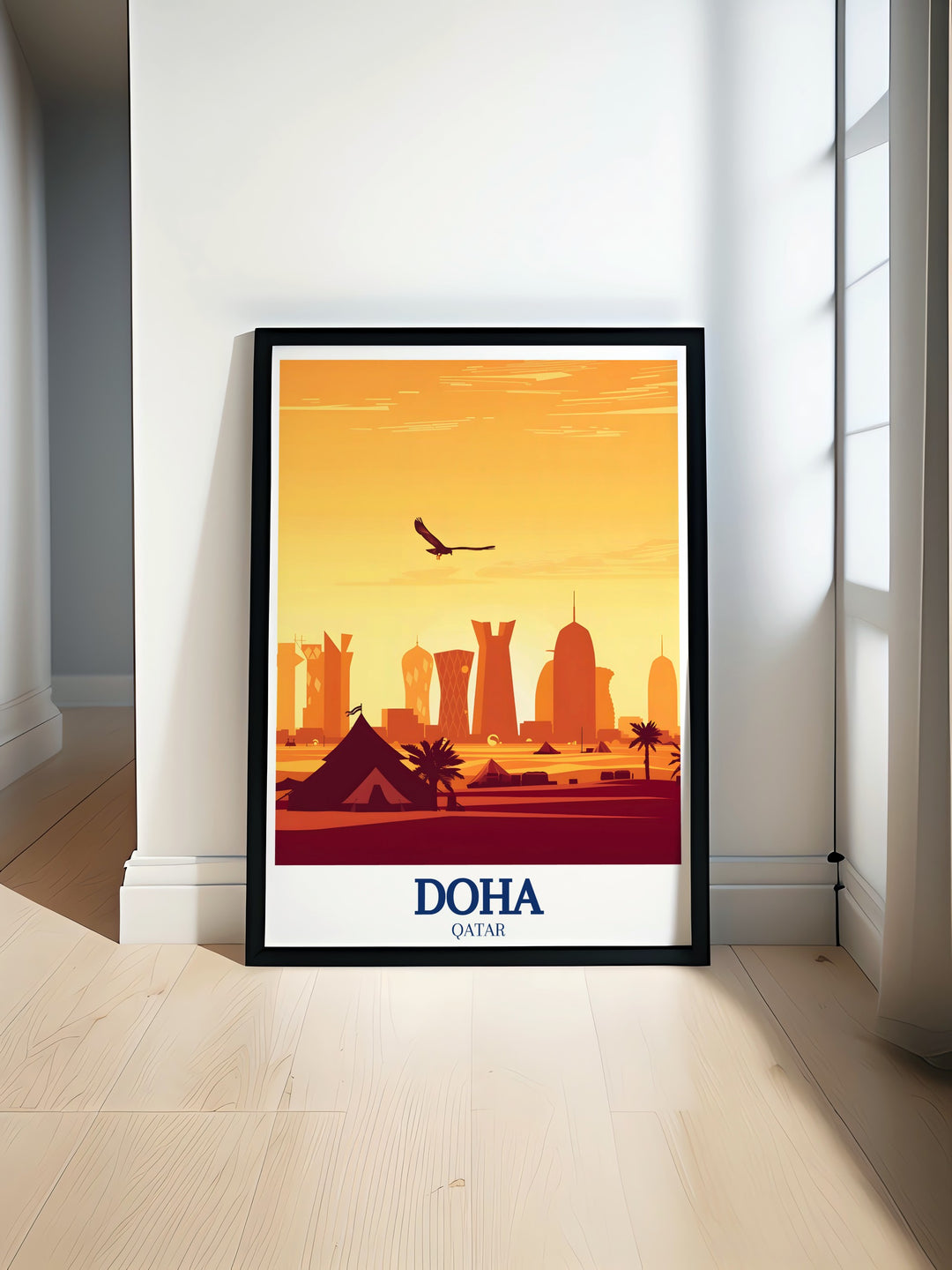 Dohas architectural wonders come to life in this travel print, where the citys skyline is rendered with intricate detail, offering a modern yet culturally rich addition to any wall.