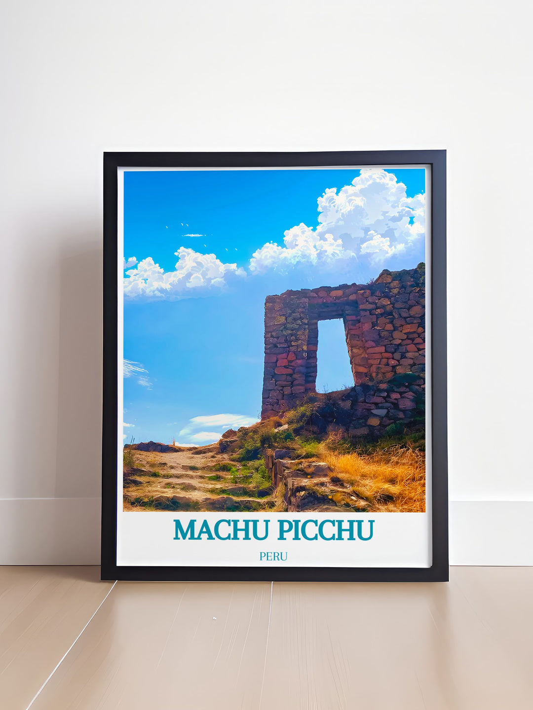 Elevate your living room with Machu Picchu print featuring The Sun Gate Intipunku in a modern art style. This travel poster is a perfect addition to any minimalist decor offering a timeless tribute to the rich history and spiritual significance of Peru. The elegant design makes it an ideal gift for any occasion including anniversaries birthdays and Christmas.