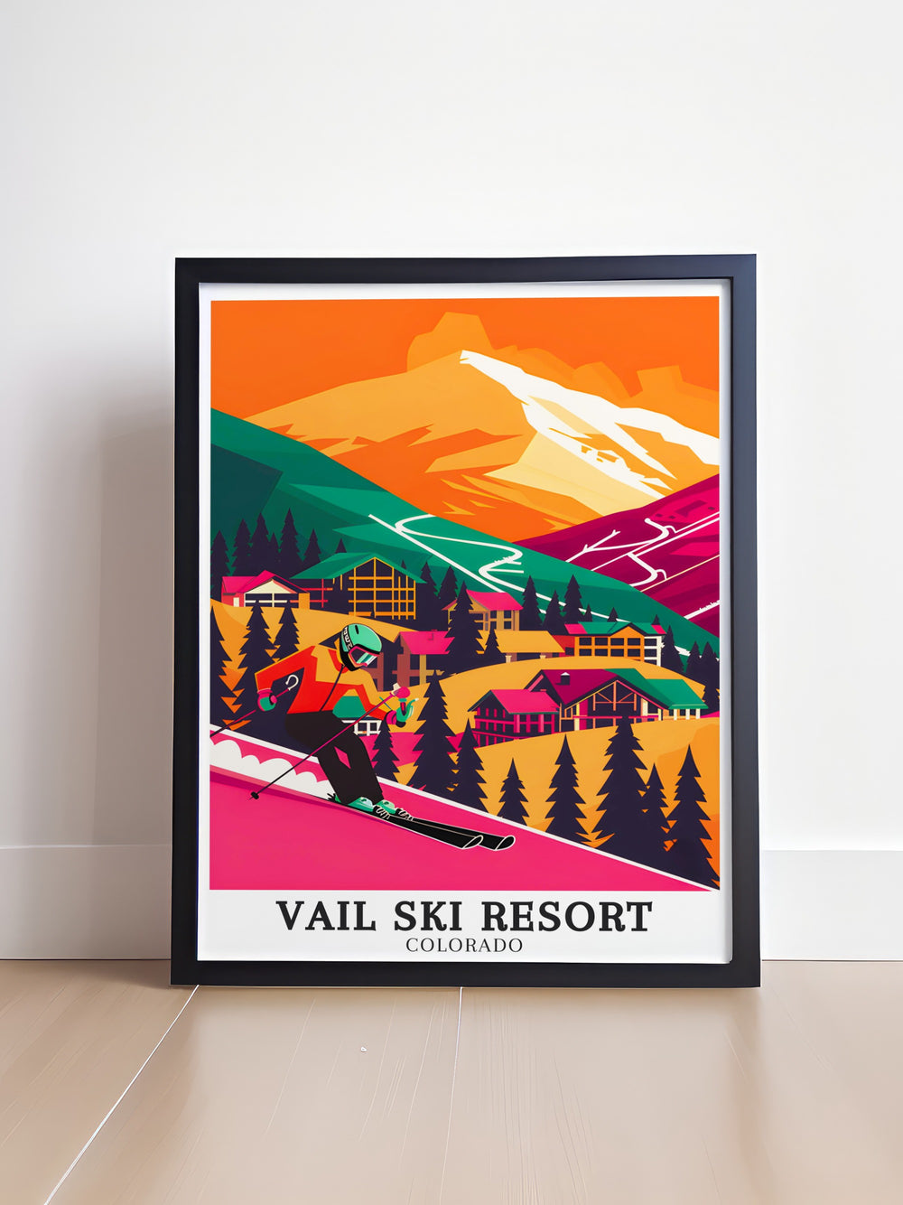 Capture the spirit of adventure with this Vail Ski Resort poster print. Highlighting the Birds of Prey course and Golden Peak Terrain Park, this artwork brings the iconic Colorado ski destination to life. Perfect for ski enthusiasts and those who love winter sports, this print is ideal for home or office decor.