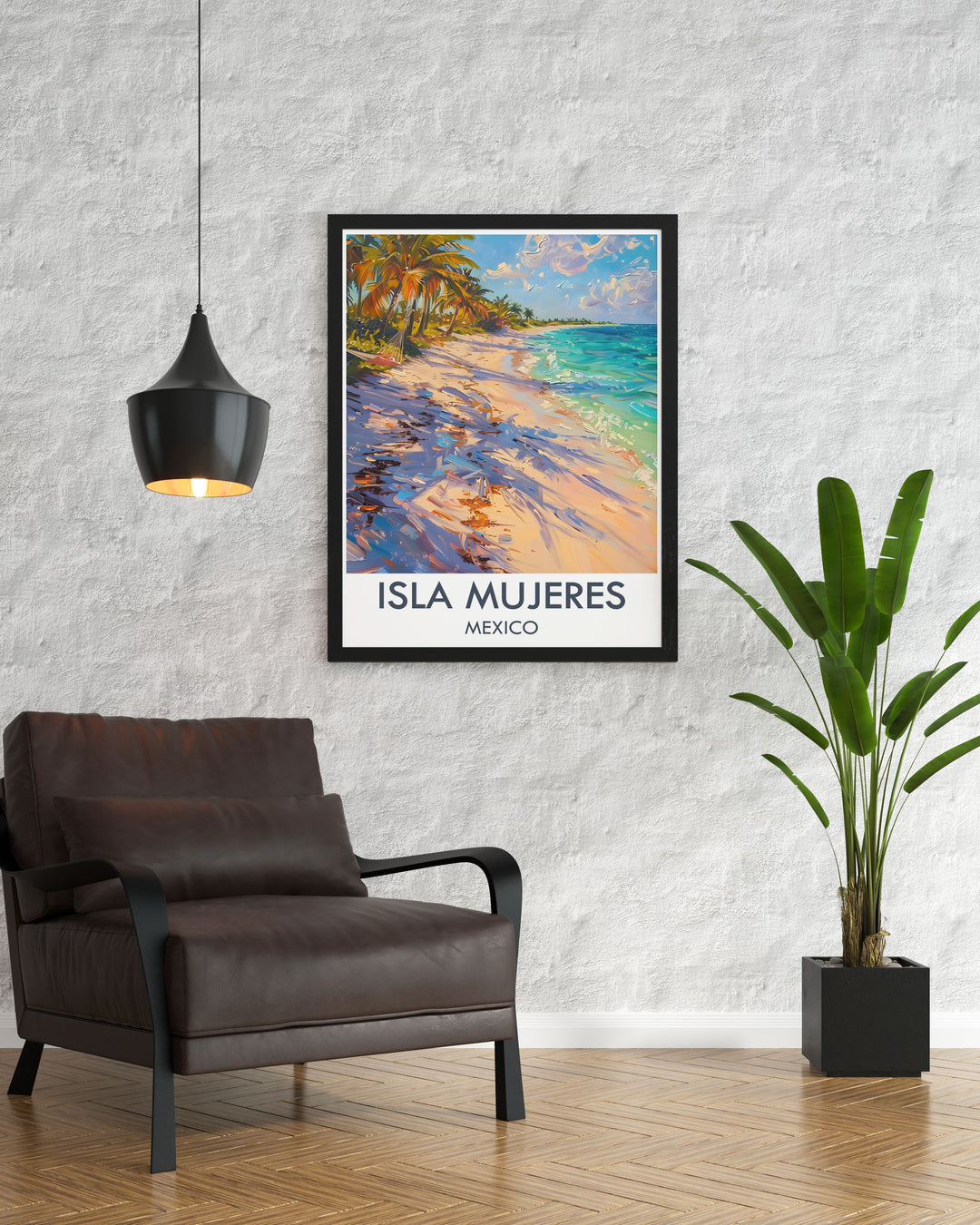Modern wall decor highlighting the stunning coastal views and clear waters of Playa Norte, perfect for creating a tranquil and refreshing environment in your living space.