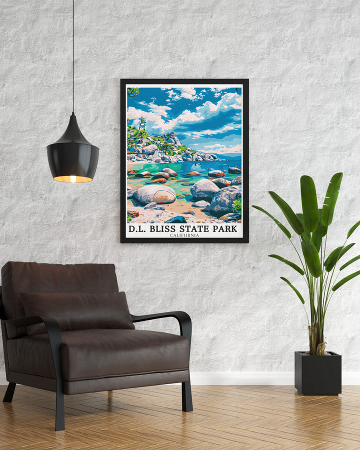 Lake Tahoe, Emerald Bay framed prints offer a sophisticated way to bring the beauty of Bliss State Park into your home. These California State Parks art pieces are designed to complement any decor style while celebrating the natural wonders of Lake Tahoe