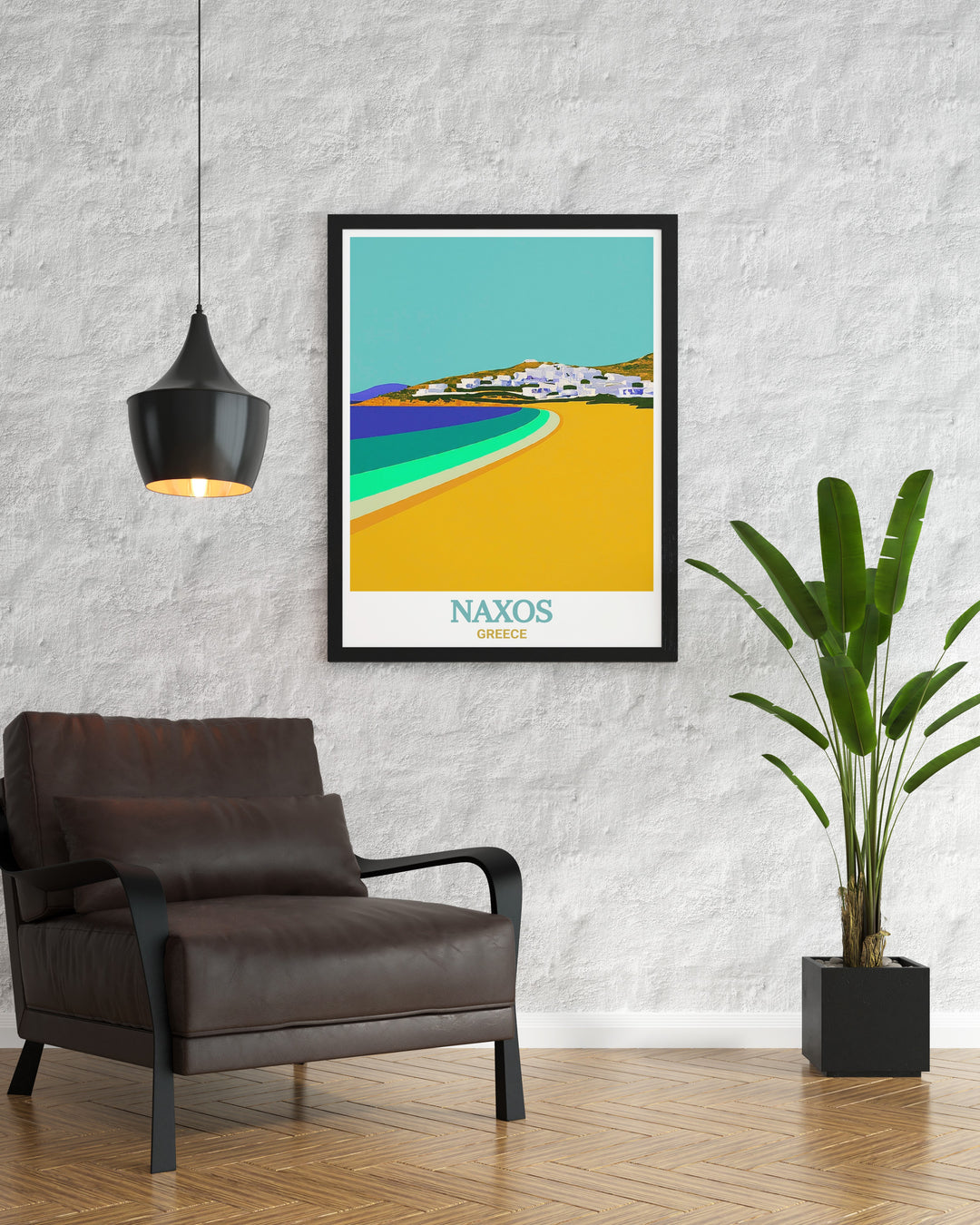 Greece Travel Poster featuring Agios Georgios Beach in Naxos a perfect choice for adding a touch of Mediterranean elegance to your home decor this Naxos art print is designed to inspire and transport you to the serene beaches of Greece