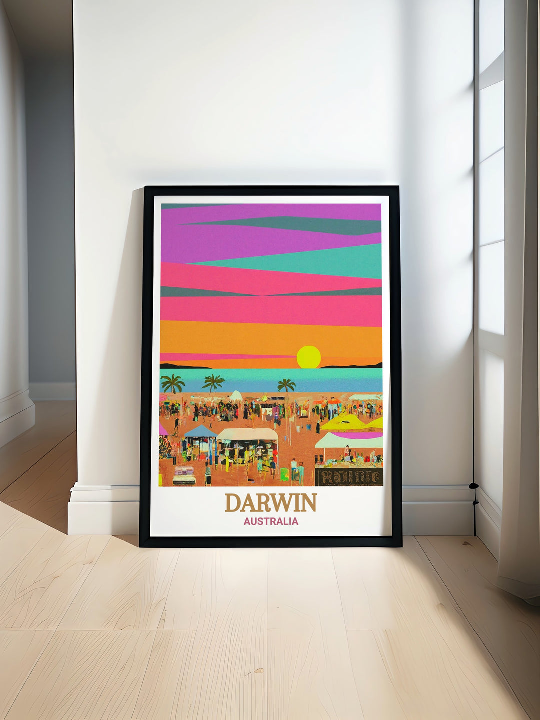 Darwin wall art showcasing the Mindil Beach Sunset Markets, where the tropical beauty of Australia meets the lively energy of local markets. This travel print is an ideal piece for those who appreciate the beauty and culture of Darwin, perfect for enhancing your home decor.