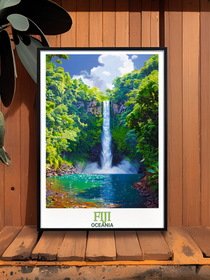 Beautiful Fiji painting depicting the serene landscapes of Bouma National Heritage Park perfect for enhancing your home or office decor. This Fiji artwork captures the essence of Fijis natural beauty with rich detail and vibrant colors.