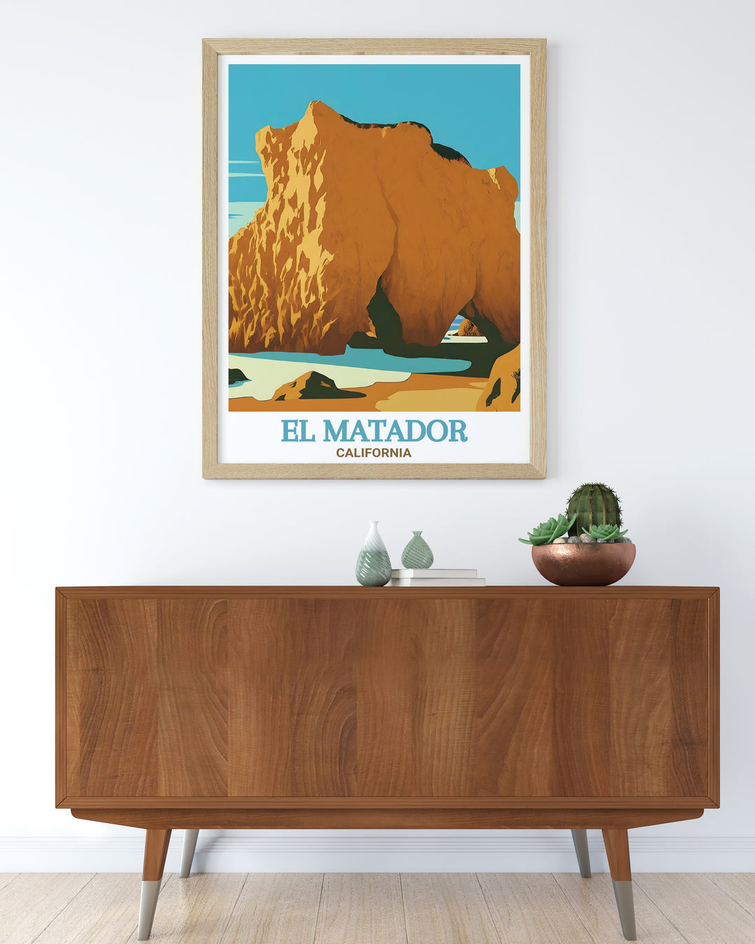 Beach Sea Caves Print brings the serenity and beauty of Californias El Matador Beach into your home. Featuring the iconic sea caves and rugged coastline, this framed art is perfect for anyone who loves the beach and wants to celebrate Californias natural beauty.