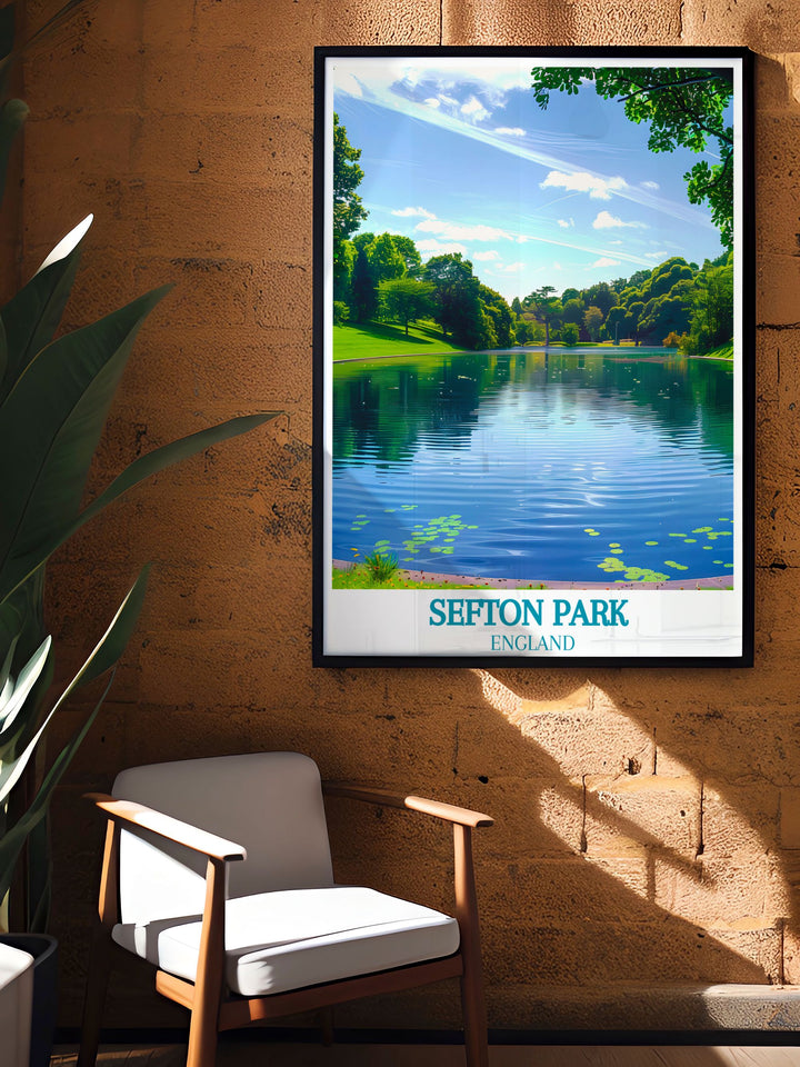 Bucket list prints featuring Liverpools iconic landmarks and Sefton Park Lake. These retro travel posters are ideal for those who dream of exploring these destinations, adding a touch of adventure and serenity to your home decor.