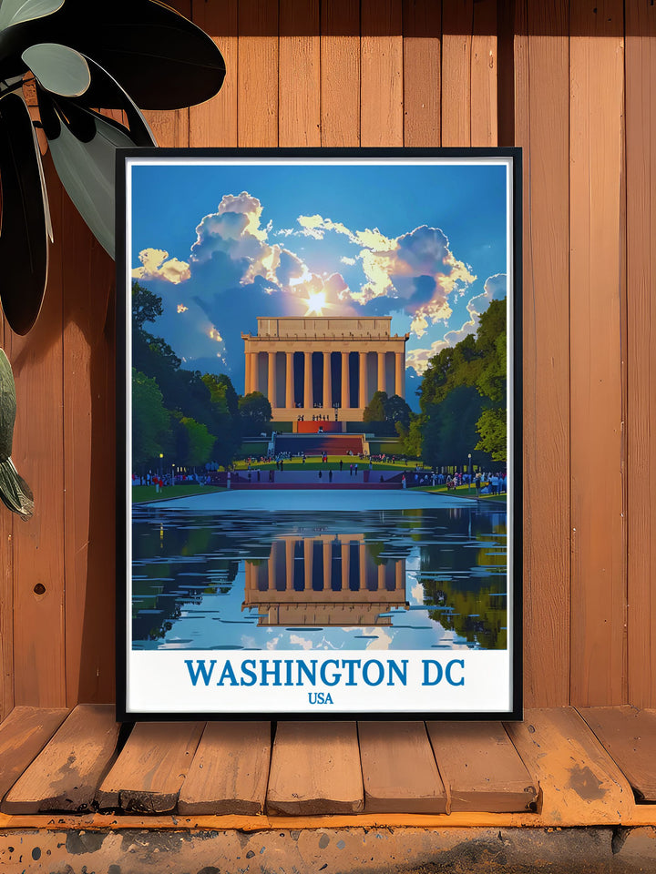 Stunning Washington DC poster of The Lincoln Memorial captured in a vintage black and white design perfect for enhancing any interior decor