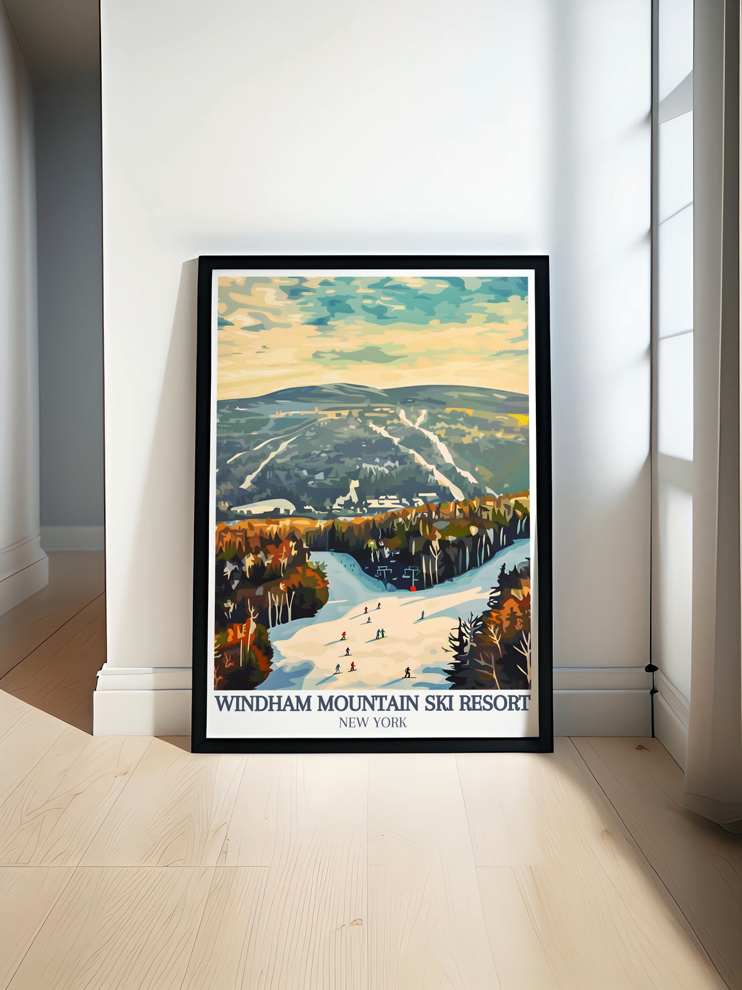 Windham, Catskill Mountains modern print featuring a vintage ski poster that showcases the beauty of Windham Ski Resort perfect for adding winter adventure and New York skiing charm to any living space or gallery wall decor