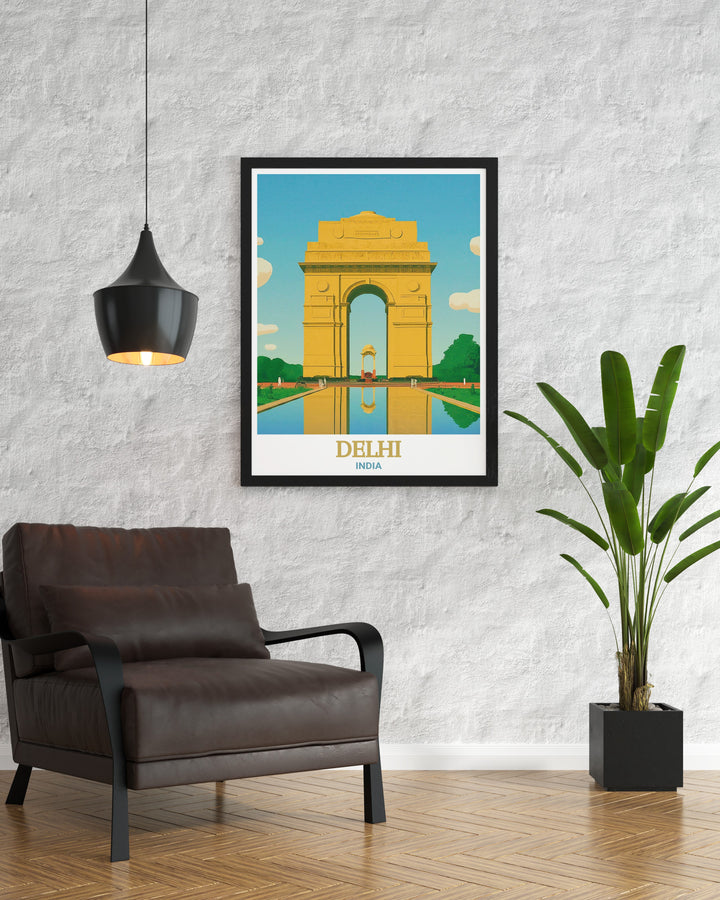 Bring the energy of India into your space with this Delhi art print showcasing the iconic India Gate ideal for home decor and special gifts.