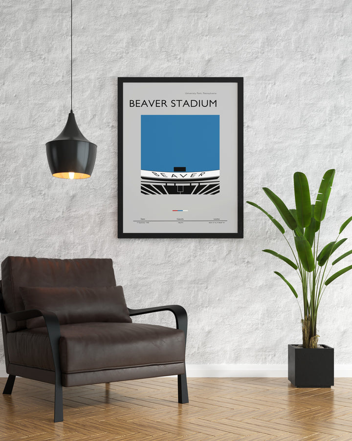 Beaver Stadium artwork designed for Penn State Football enthusiasts featuring bold colors and intricate details this Pennsylvania print is perfect for creating a dynamic focal point in any room from college dorms to elegant living rooms