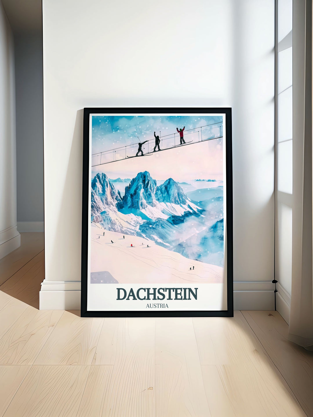 Dachstein Glacier, Skywalk travel poster showcasing the breathtaking beauty of Dachstein Mountain and the surrounding Austrian landscape ideal for home decor and perfect for gifting nature and adventure enthusiasts.