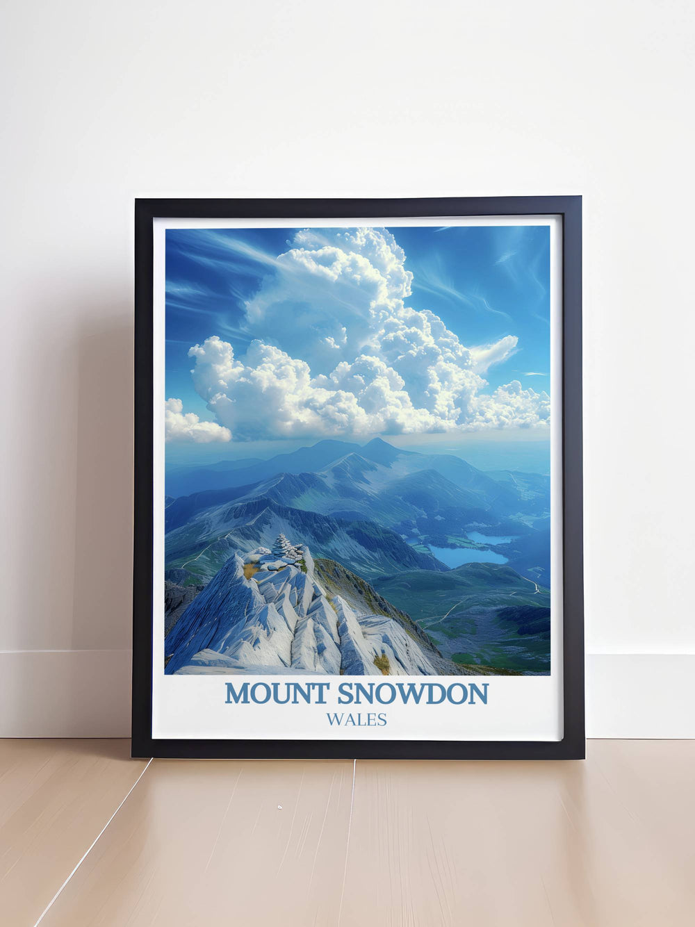 Vintage Travel Print of Snowdonia National Park highlighting the Summit of Mount Snowdon ideal for adding a touch of nature to your living space