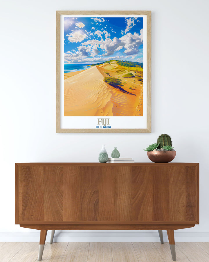 Fiji painting depicting the dynamic landscapes of Sigatoka Sand Dunes National Park perfect for adding a touch of nature's elegance to your home or office. This Fiji artwork captures the parks unique beauty with rich detail and vivid colors.