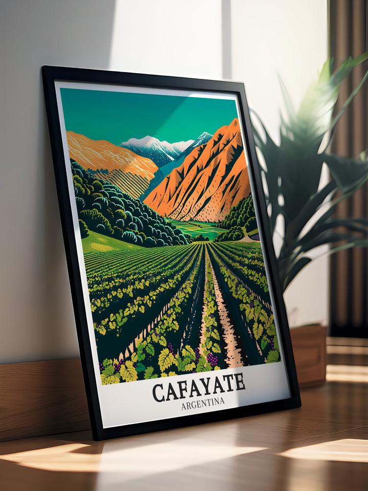 Cuesta del Obispo Wall Art highlights the rugged mountain range of Argentina, offering a stunning depiction of the Cafayate region. This travel print makes an ideal addition to any home, bringing the majesty of Argentinas outdoors into your space.