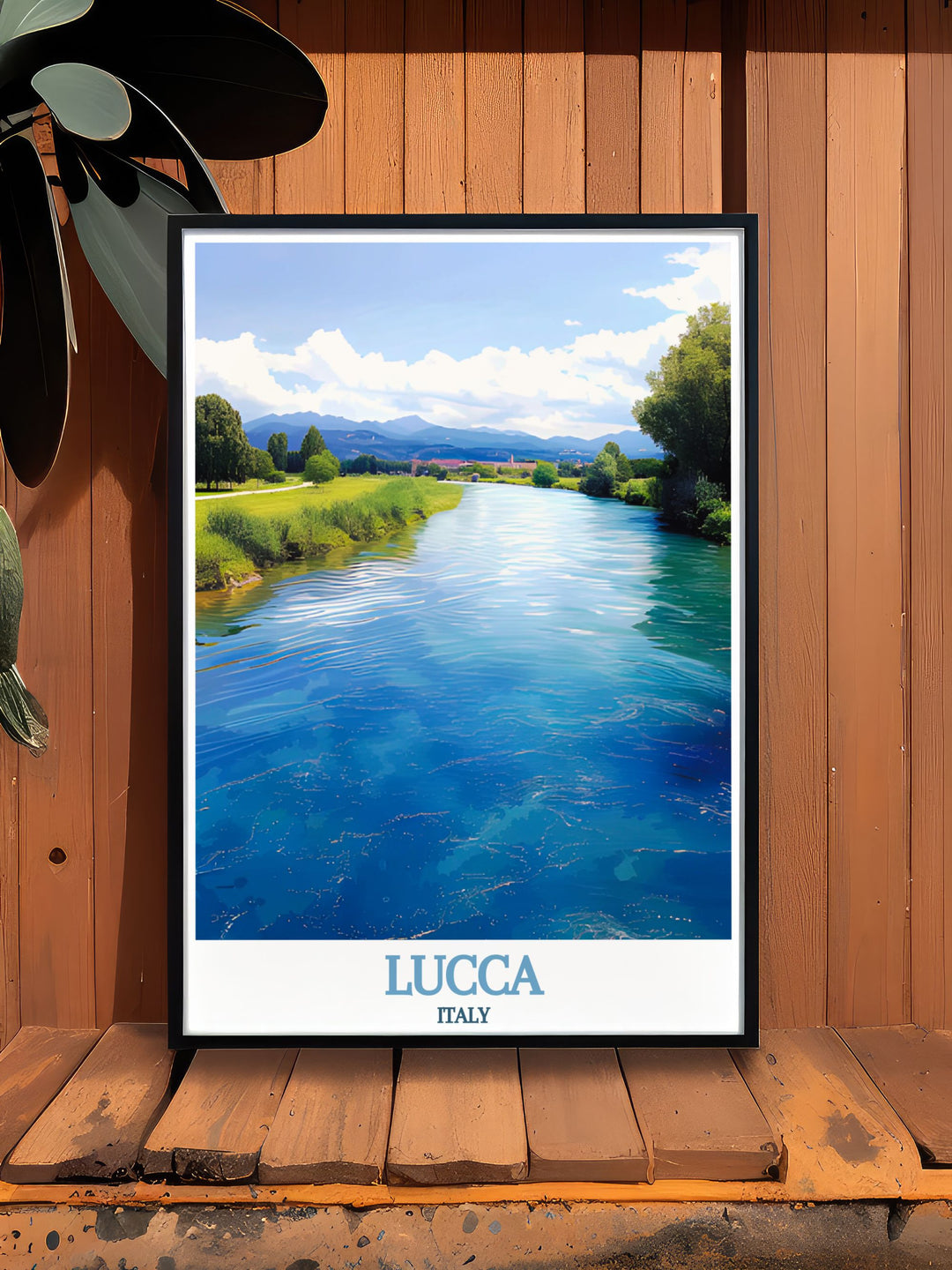 Fine Line Lucca City Print and Serchio River modern decor combining detailed artistry with serene landscapes creating a harmonious and elegant addition to any room