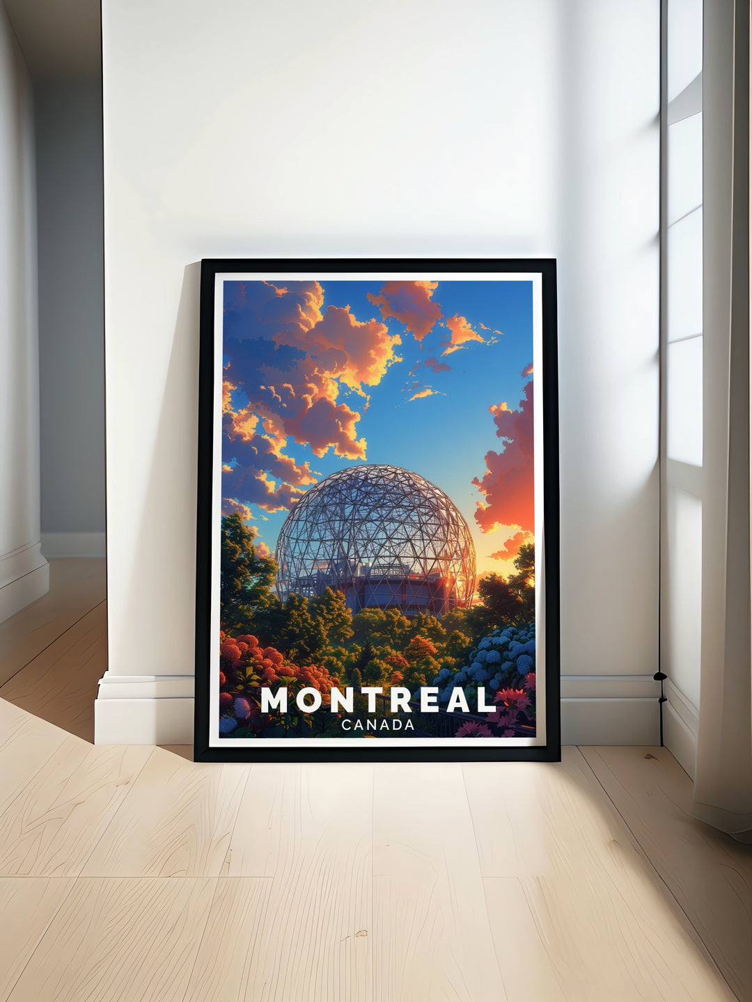 The Montreal Framed Art captures the beauty of the BioSphere, a symbol of architectural brilliance and environmental innovation in Canada. Ideal for any room, this art print brings a touch of Montreals history to your decor.