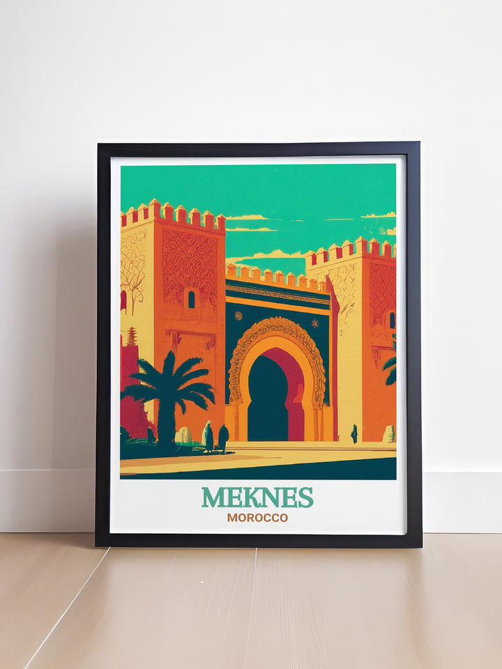 Experience the charm of Meknes with this Bab Mansour art print a beautiful representation of Morocco art perfect for gifts or as a stunning addition to your home decor this Morocco poster brings the beauty of Moroccan culture into any living space