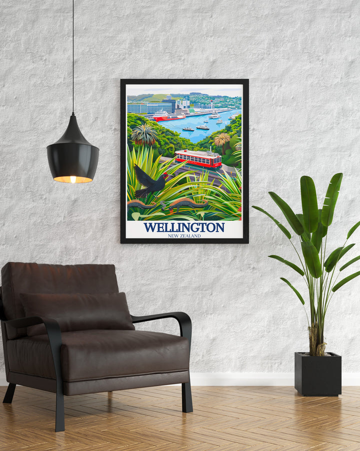 Wellington Waterfront wall art brings the beauty of the citys coastal landscape into your home. With its peaceful harbor views and vibrant skyline, this travel poster is ideal for anyone who has visited or dreams of visiting New Zealands stunning capital city.