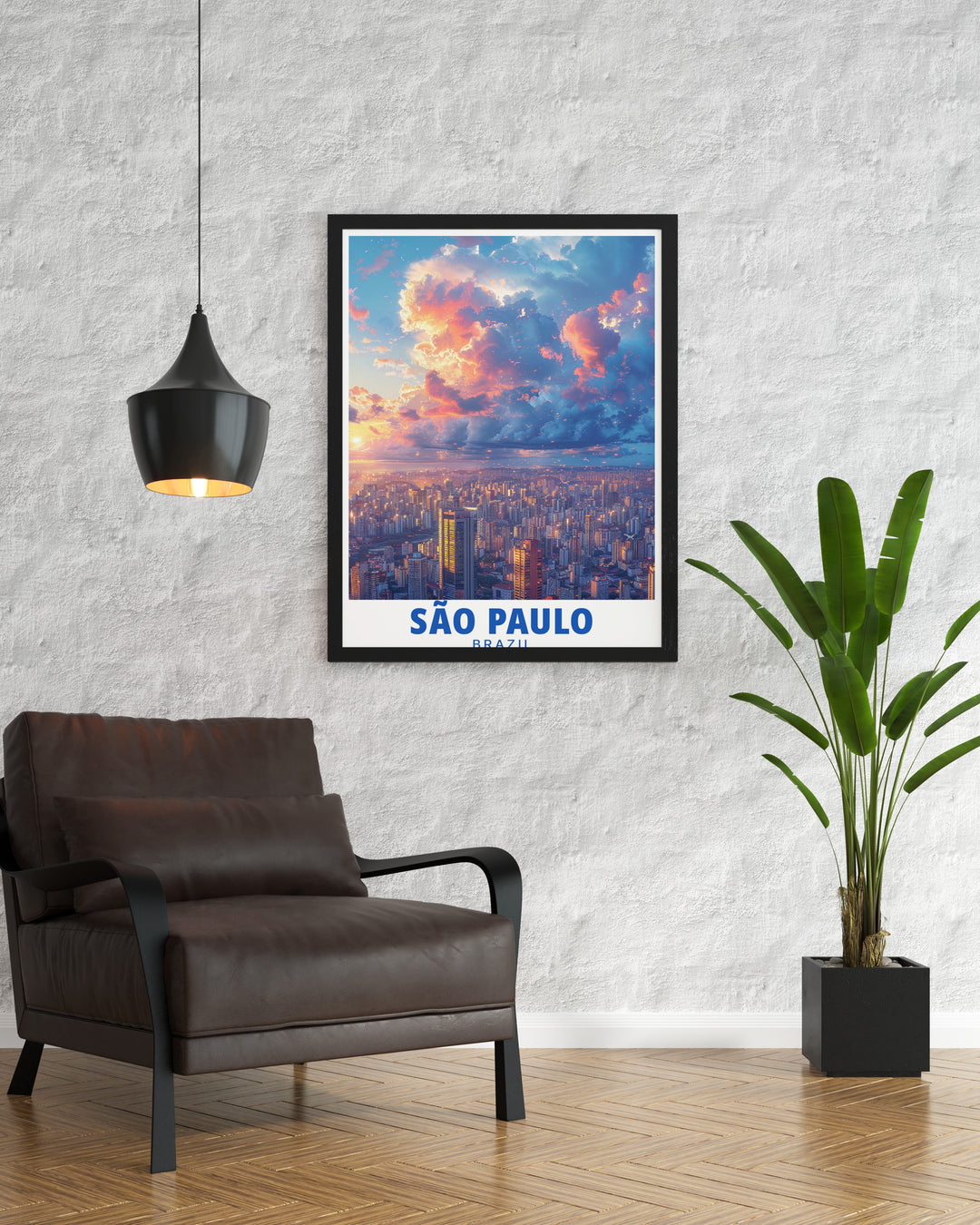 Skyline modern prints like this Sao Paulo poster are perfect for creating a striking focal point in any room. This Brazil print offers a unique view of Sao Paulos skyline blending vibrant colors and modern design to enhance your home decor.