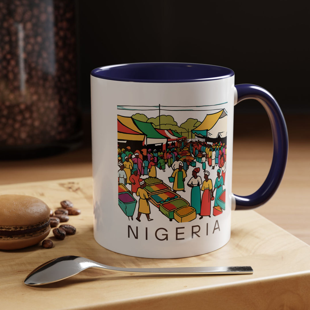 A vibrant Nigeria mug featuring intricate artwork inspired by Nigeria's rich culture. Made from durable ceramic, this 11oz mug is dishwasher and microwave safe, perfect for coffee or tea enthusiasts.