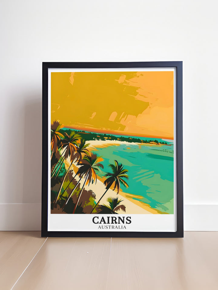 Cairns Travel Art capturing the stunning landscapes of Queensland. A perfect addition to your Australia Wall Decor collection this print brings the natural beauty of Australia into your home. Ideal for anyone who dreams of exploring Queensland