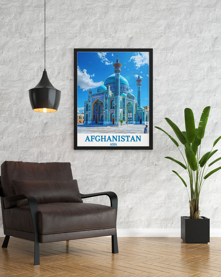 Experience the majestic Blue Mosque Mazar e Sharif through this Afghanistan Wall Art adding a touch of historical elegance to your living space ideal for any decor style and as unique anniversary gifts