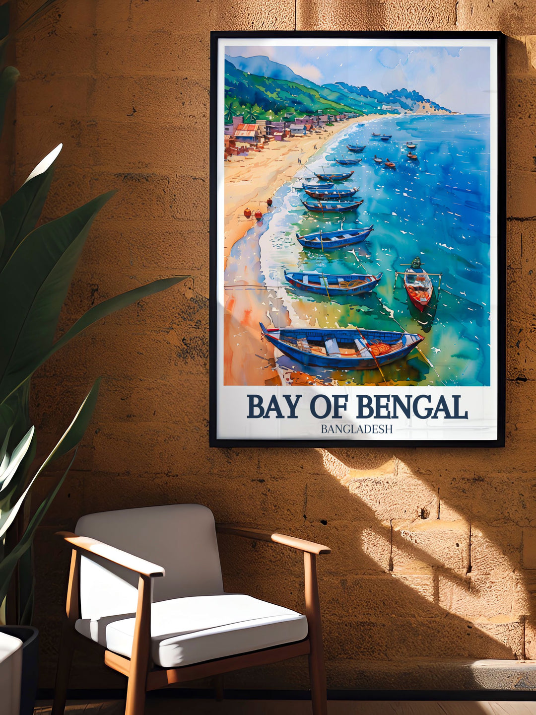 Beautiful Buriganga river, Dhaka, Bay of Bengal travel poster with vibrant colors and detailed artwork bringing the dynamic beauty of the river and Dhaka into your living space.