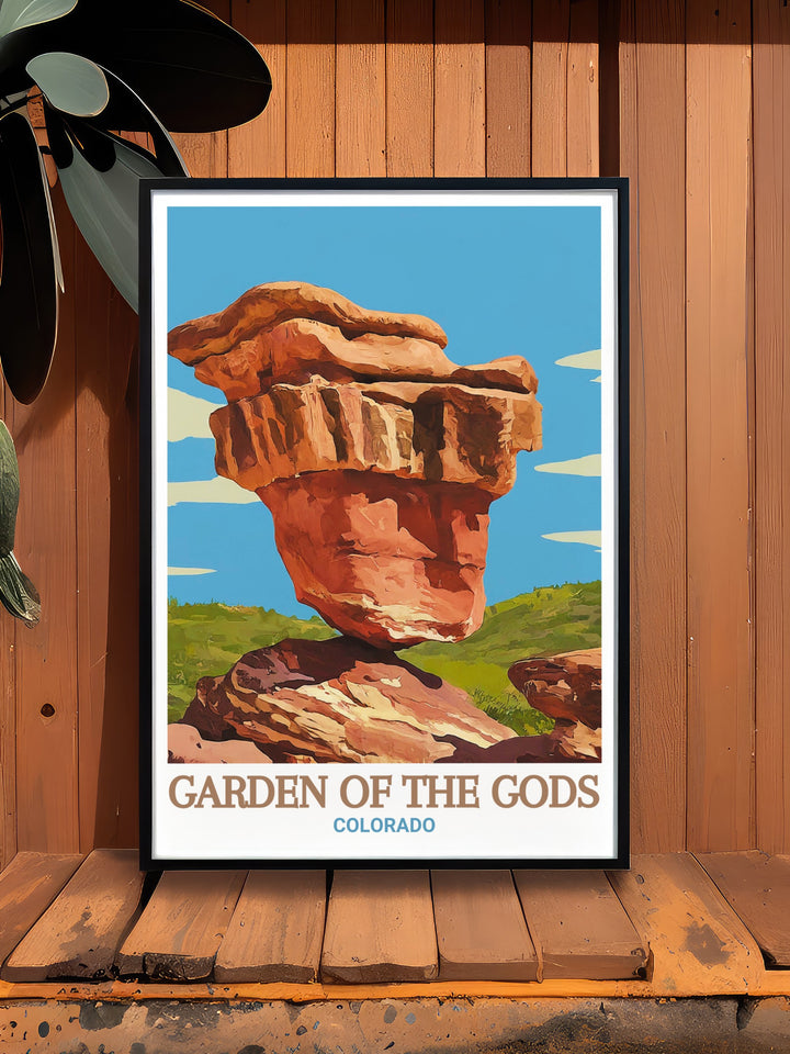 Gardens Gods art featuring Balanced Rock in Colorado perfect for enhancing living room decor with modern art