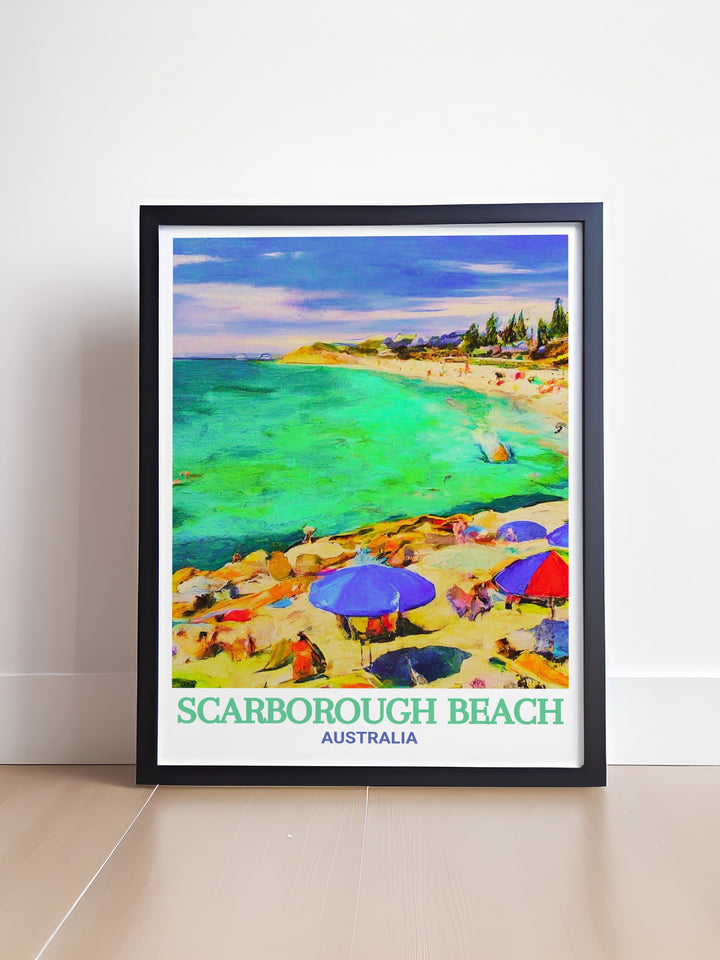 Scarborough Beach Foreshore art captures the natural beauty of Australias coastline offering a timeless addition to your Australia Wall Decor ideal for those who appreciate fine art and the tranquil charm of Scarborough Beach