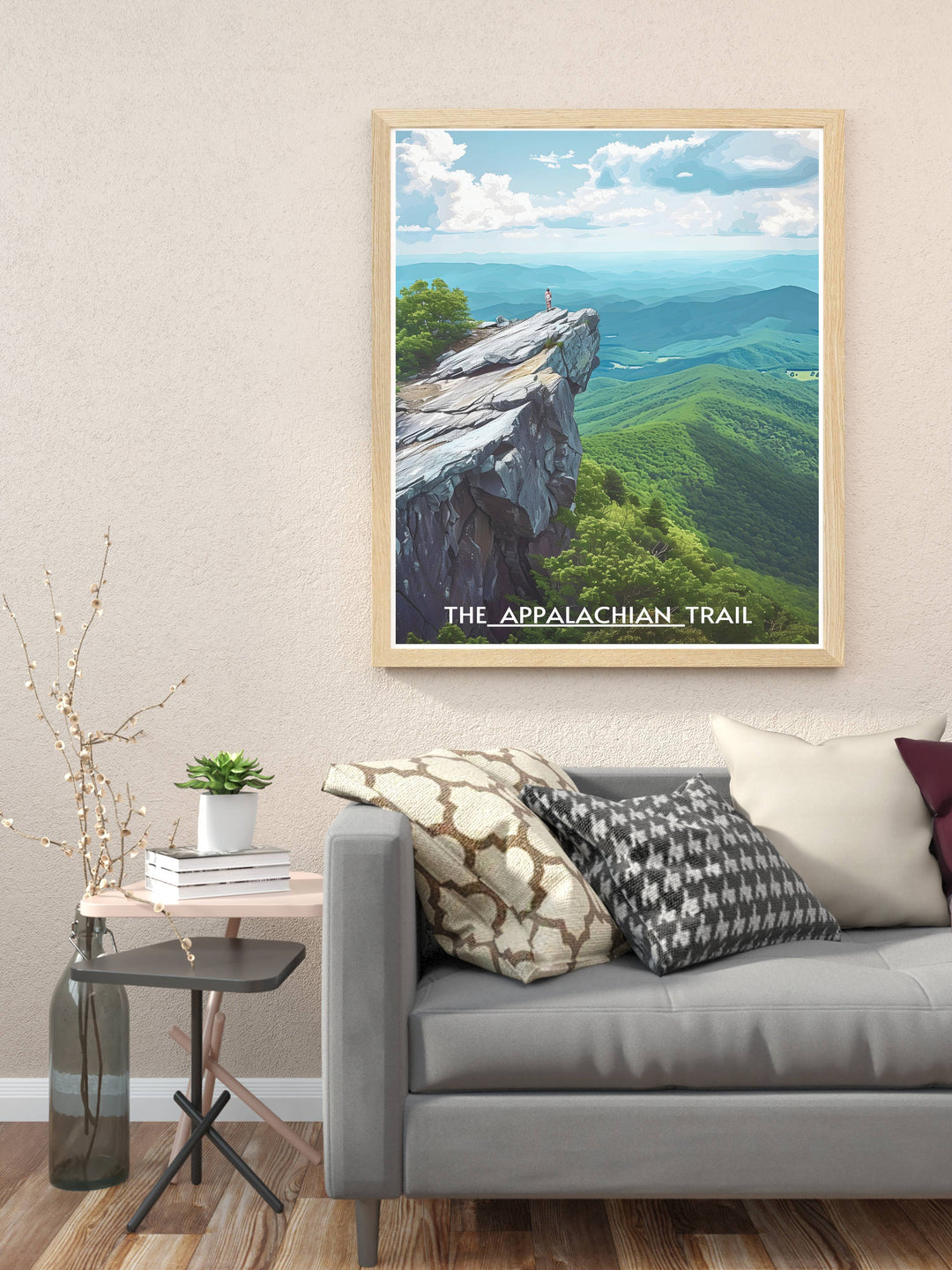 Mcafee Knob landscape print, showing the rugged terrain and lush greenery of the Appalachian Trail, a hiker's dream.